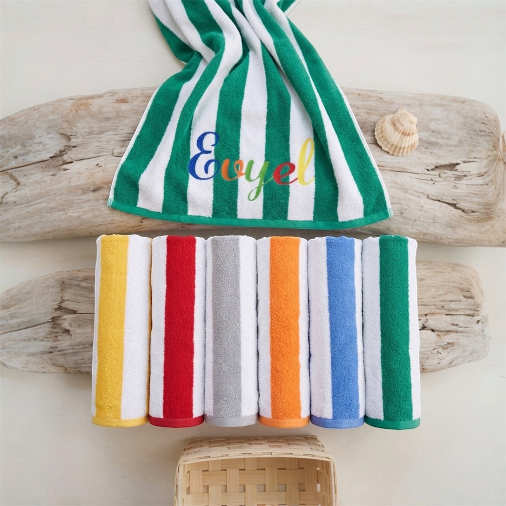 Toalla de Playa Personalizada Premium (30" x 60") - Diseño Cabana Stripe