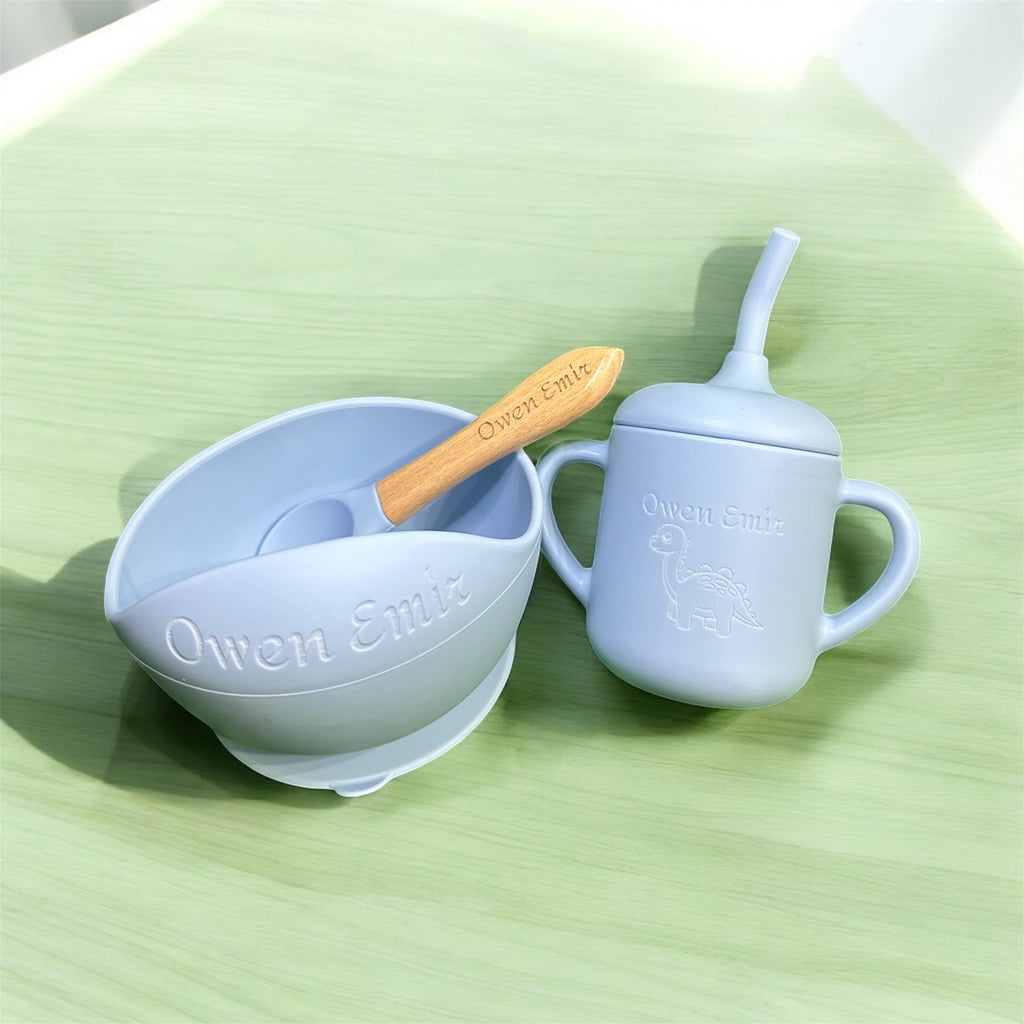 Set de Tazón ,Cup y Cuchara de Silicona Personalizado